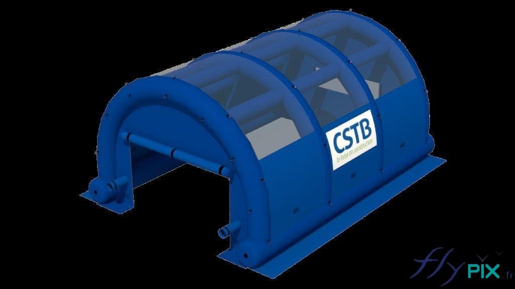 Exemple de BAT en vue 3D pour une tente gonflable en forme de tunnel Exemple de BAT en vue 3D pour une tente gonflable en forme de tunnel