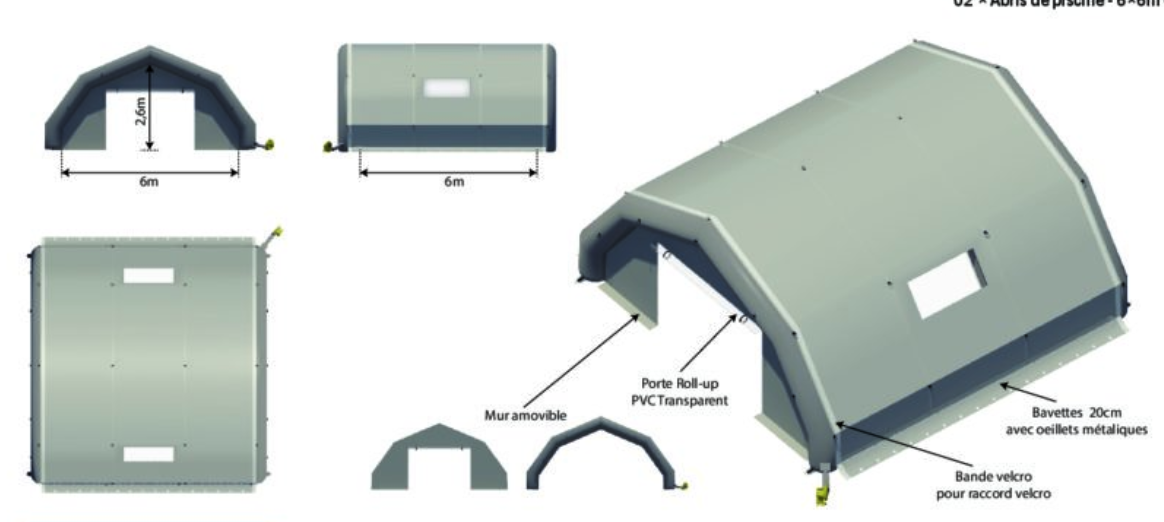 Tente gonflable PMA L = 10 m ; l = 10 m, 100 m2, air captif