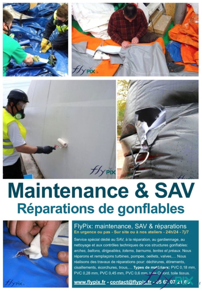 Maintenance, réparations, SAV, contrôle technique de tentes PMA et de premiers soins.