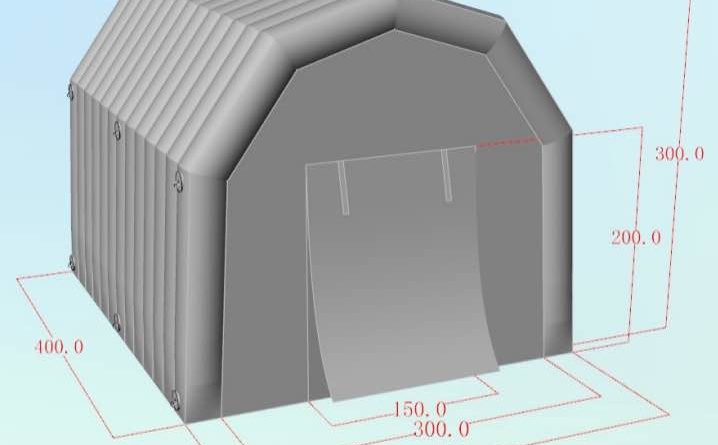 Une tente PMA militaire, pour la Marine Nationale, de dimensions 4 x 3 m, air captif et en enveloppe double peau captitonnée.