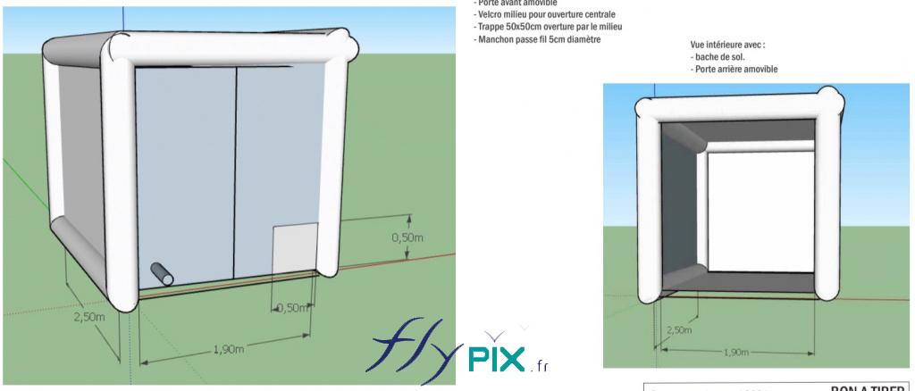 Un abri gonflable médical, en forme de cube, fabriqué sur mesure par nos soins dans nos ateliers à Orléans, pour comprendre les mécanismes de propagation du coronavirus en environnements restreints ou de proximités (salles de réunion, bureaux, salles de classe, écoles...).