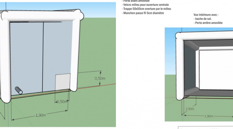 Un abri gonflable médical, en forme de cube, fabriqué sur mesure par nos soins dans nos ateliers à Orléans, pour comprendre les mécanismes de propagation du coronavirus en environnements restreints ou de proximités (salles de réunion, bureaux, salles de classe, écoles...).