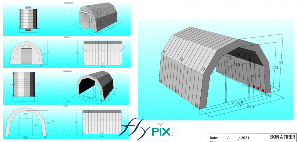 Tente gonflable PMA L = 10 m ; l = 10 m, 100 m2, air captif