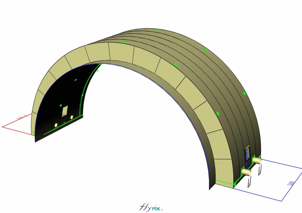 Une vue en 3D d'un module gonflable intermédiaire en forme de tunnel demi-lune. - Copyright : Vivien LAÏLLE/FLYPIX, droits réservés. Une vue en 3D d'un module gonflable intermédiaire en forme de tunnel demi-lune. - Copyright : Vivien LAÏLLE/FLYPIX, droits réservés.