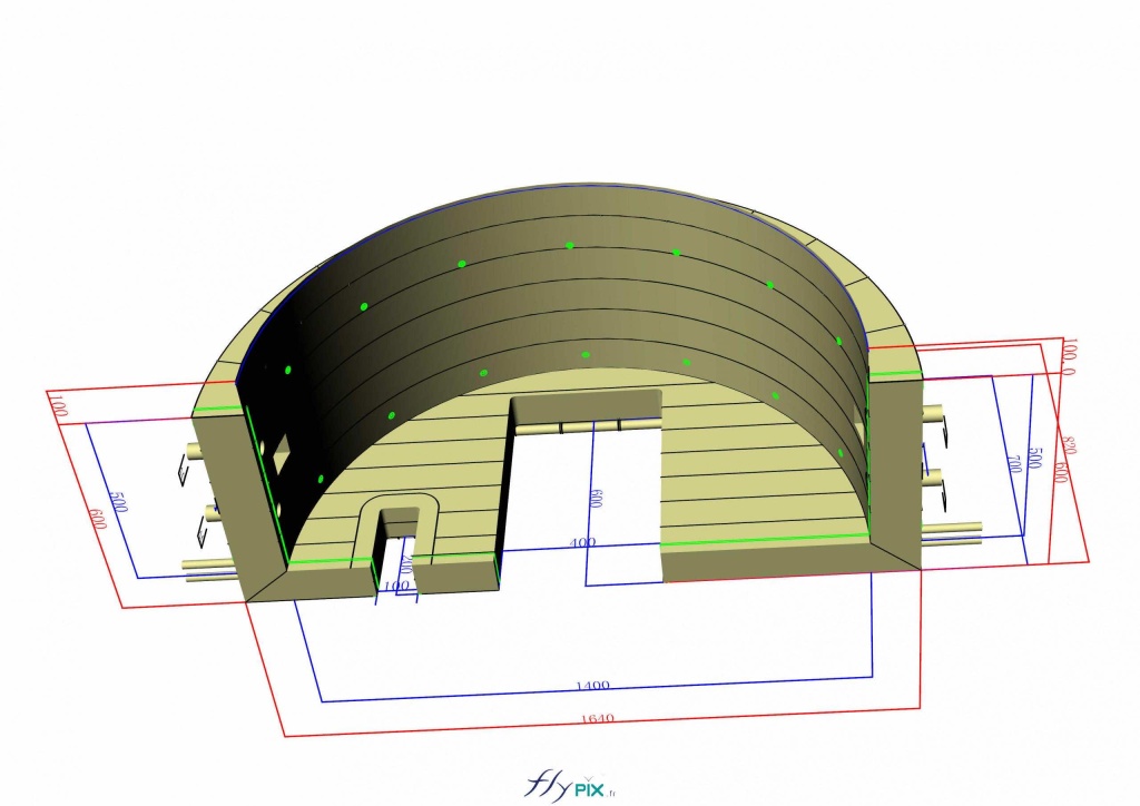 Voici une visualisation en 3D du premier module de la face avant, avec un pignon et une porte d'accès principale, et à droite une petite porte de service annexe. - Copyright : Vivien LAÏLLE/FLYPIX, droits réservés. Voici une visualisation en 3D du premier module de la face avant, avec un pignon et une porte d'accès principale, et à droite une petite porte de service annexe. - Copyright : Vivien LAÏLLE/FLYPIX, droits réservés.