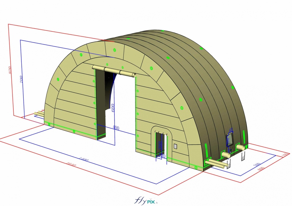 Voici une visualisation en 3D du premier module de la face avant, avec un pignon et une porte d'accès principale, et à droite une petite porte de service annexe. - Copyright : Vivien LAÏLLE/FLYPIX, droits réservés. Voici une visualisation en 3D du premier module de la face avant, avec un pignon et une porte d'accès principale, et à droite une petite porte de service annexe. - Copyright : Vivien LAÏLLE/FLYPIX, droits réservés.