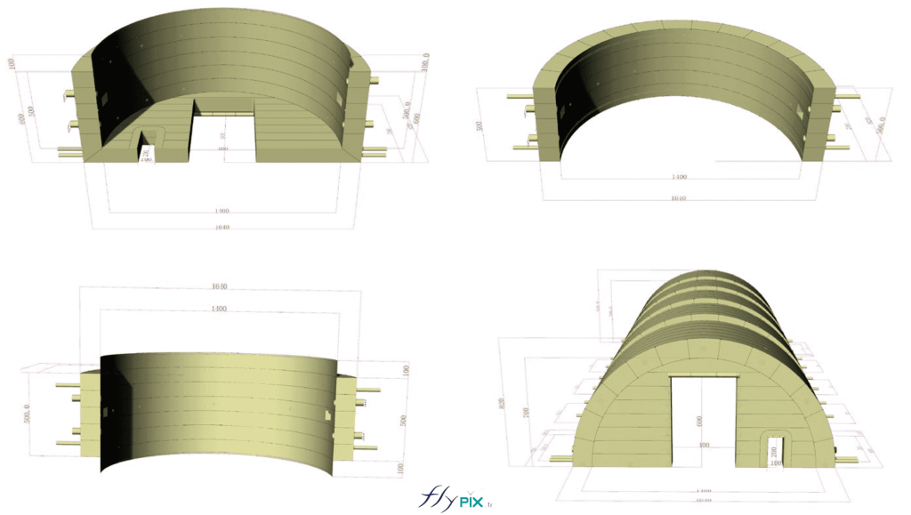 D'autres vues en 3D du hangar gonflable militaire. Fenêtres et points de jour avec volet amovibles à prévoir pour lumière naturelle à l'intérieur, anneaux et œillets de fixation métalliques interne, anneaux et œillets de fixation métalliques externe pour les haubans, Bavette au sol tout autour de la tente. - Copyright : Vivien LAÏLLE/FLYPIX, droits réservés. D'autres vues en 3D du hangar gonflable militaire. Fenêtres et points de jour avec volet amovibles à prévoir pour lumière naturelle à l'intérieur, anneaux et œillets de fixation métalliques interne, anneaux et œillets de fixation métalliques externe pour les haubans, Bavette au sol tout autour de la tente. - Copyright : Vivien LAÏLLE/FLYPIX, droits réservés.