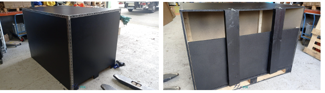 Caisson flycase de rangement très solide et très robuste, fabriqué sur mesure par nos soins, avec des renforts et à roulette, pour ranger et protéger l'abri gonflable pendant les futurs transports.